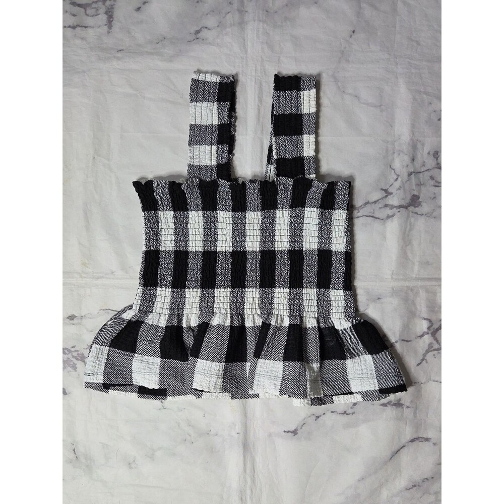 Loft Black/White Gingham Smocked Peplum Tank Top - Petite